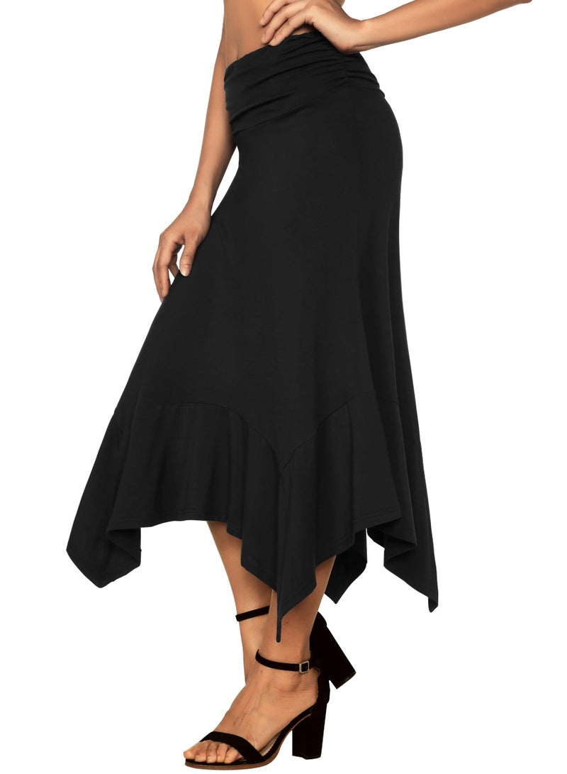 DJT Women's Flowy Handkerchief Hemline Midi Skirt Small Black - Image 3